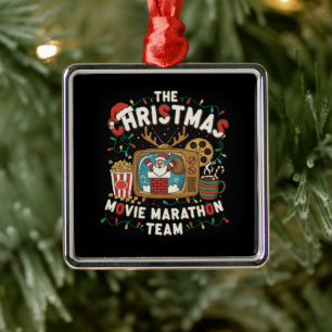 Funny Retro Christmas Movie Marathon Team Holiday Metal Tree Decoration