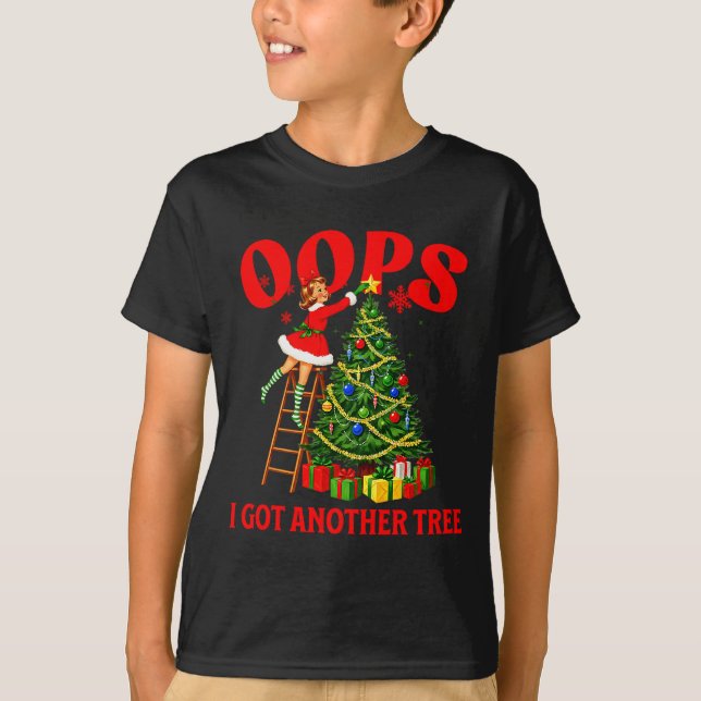 Funny Retro Christmas Oops I Got Another Tree Prem T-Shirt (Front)