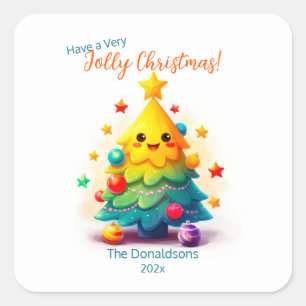 Funny Retro Christmas Tree Square Sticker