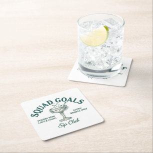 Funny Retro Cocktail Party Design Square Paper Coaster