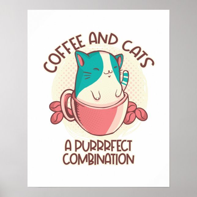 Funny Retro Coffee and Cats Poster (Front)