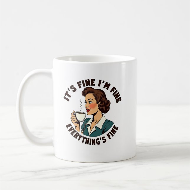 Funny Retro Coffee Chaos Everything's Fine Tee Mug (Left)