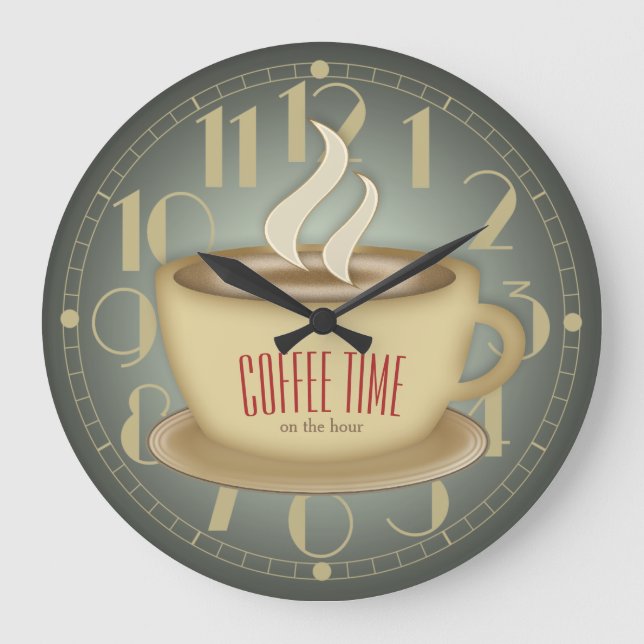 Funny Retro Coffee Time Custom Colour Large Clock (Front)