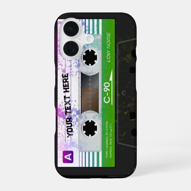 Funny Retro Compact Audio Cassette iPhone 16 Case (Back)