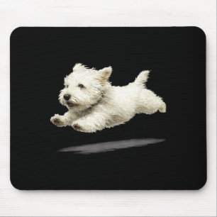 Funny Retro Cute Running Dog Art White Puppy Mouse Mat