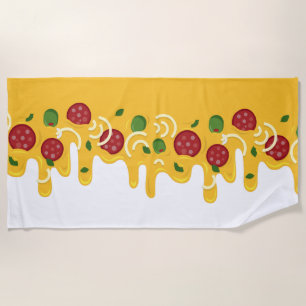 Funny Retro Dripping Pizza Cheese Keto Party Beach Towel