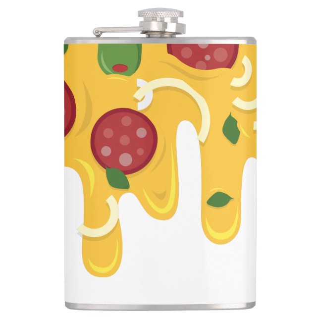 Funny Retro Dripping Pizza Cheese Keto Party Hip Flask (Front)
