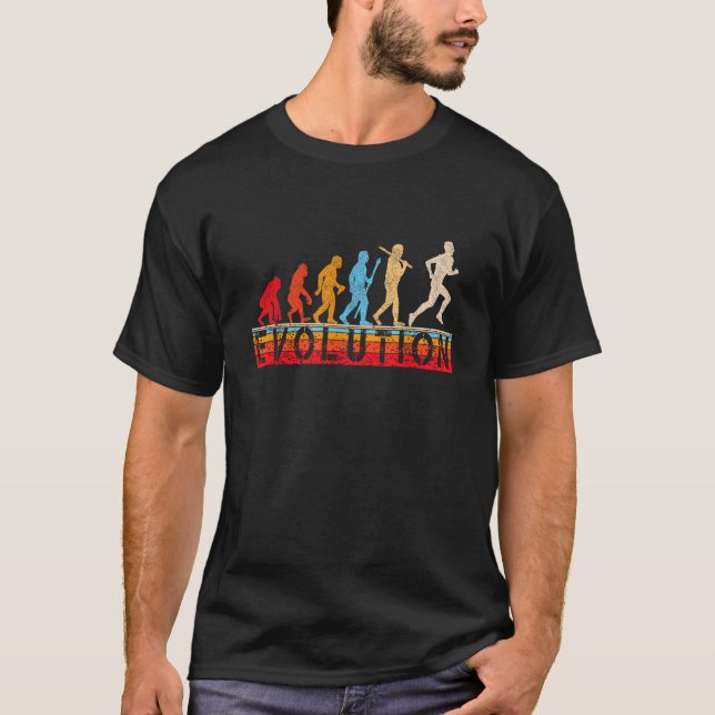 Funny Retro Evolution of man Running Runners Jogge T-Shirt (Front)