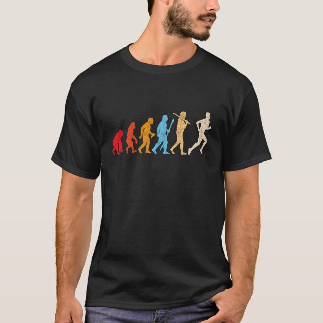 Funny Retro Evolution Of Man Running Runners Jogge T-Shirt (Front)