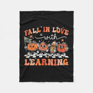 Funny Retro Fall In Love With Learning Pumpkin Tea Fleece Blanket