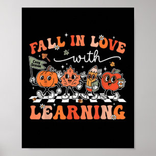 Funny Retro Fall In Love With Learning Pumpkin Tea Poster