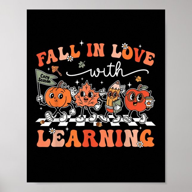 Funny Retro Fall In Love With Learning Pumpkin Tea Poster (Front)