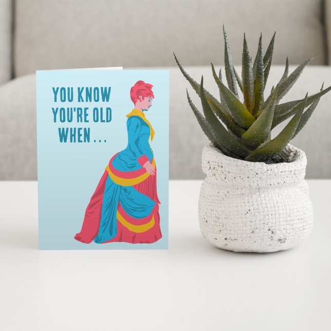 Funny Retro Fashion Woman in Bustle Dress Birthday Card (Creator Uploaded)