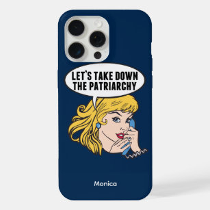 Funny Retro Feminist Pop Art Anti Patriarchy Blue iPhone 15 Pro Max Case