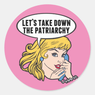 Funny Retro Feminist Pop Art Anti Patriarchy Pink Classic Round Sticker