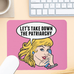 Funny Retro Feminist Pop Art Anti Patriarchy Pink Mouse Mat