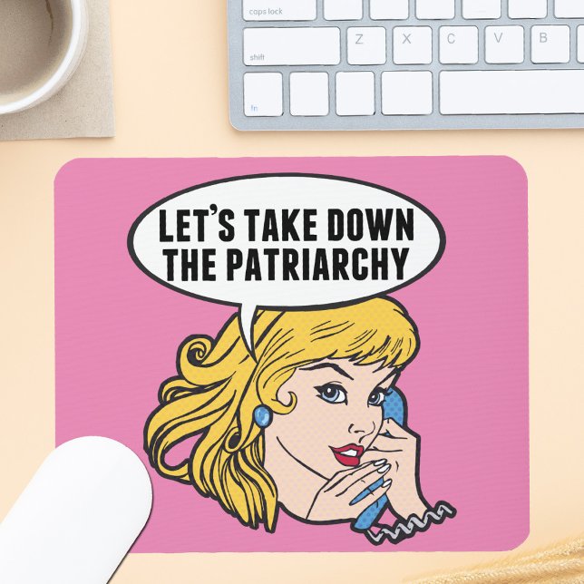 Funny Retro Feminist Pop Art Anti Patriarchy Pink Mouse Mat (Creator Uploaded)