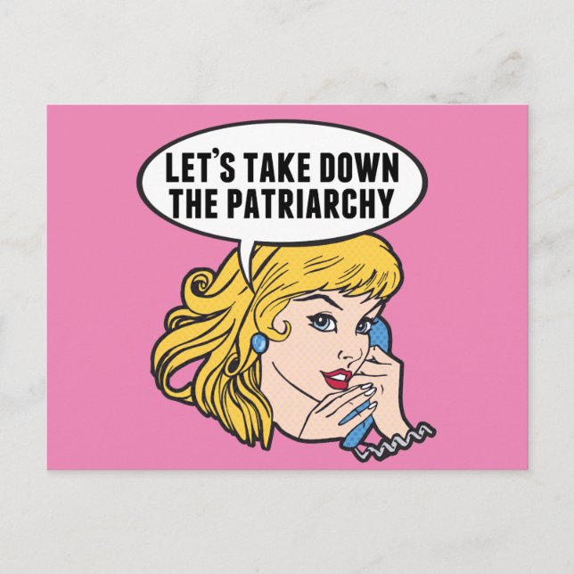 Funny Retro Feminist Pop Art Girl Pink Political Postcard (Front)