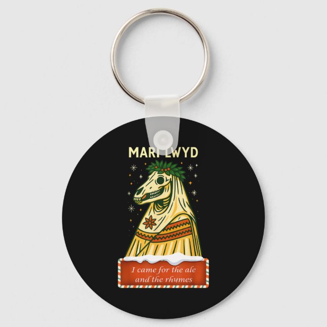 Funny Retro Folklore Skeleton Horse Mari Lwyd Yule Key Ring (Front)