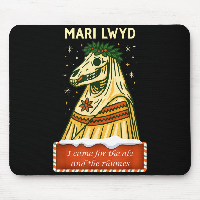 Funny Retro Folklore Skeleton Horse Mari Lwyd Yule Mouse Mat (Front)
