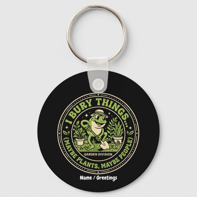 Funny Retro Frog Badge I Bury Things Gardening  Key Ring (Front)