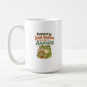 Funny Retro Frog Powered By Iced Coffee And Anxiet Mug
