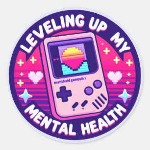 Funny Retro Gamer Sticker - Leveling Up My Mental 