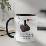 Funny Retro Gamer Valentine Love Mug<br><div class="desc">Funny couple gamer mug featuring a retro computer joystick,  4 lives with 1 remaining,  and the cute saying "I want to spend my remaining life with you".</div>