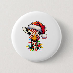 Funny Retro Giraffe Lover Santa Christmas Tree Lig 6 Cm Round Badge