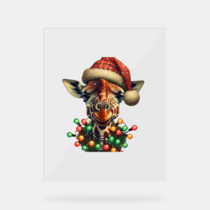 Funny Retro Giraffe Lover Santa Christmas Tree Lig Acrylic Sign