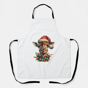 Funny Retro Giraffe Lover Santa Christmas Tree Lig Apron