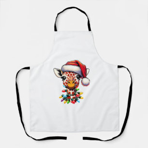 Funny Retro Giraffe Lover Santa Christmas Tree Lig Apron