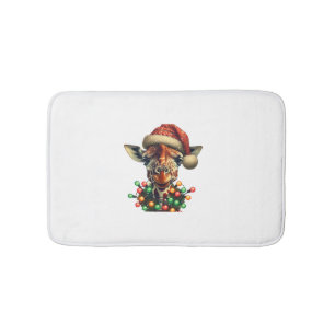 Funny Retro Giraffe Lover Santa Christmas Tree Lig Bath Mat