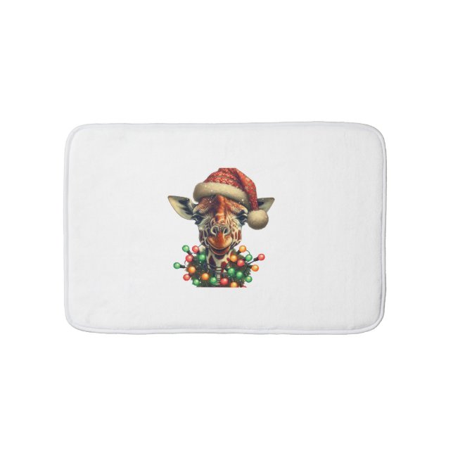 Funny Retro Giraffe Lover Santa Christmas Tree Lig Bath Mat (Front)
