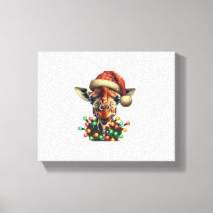 Funny Retro Giraffe Lover Santa Christmas Tree Lig Canvas Print