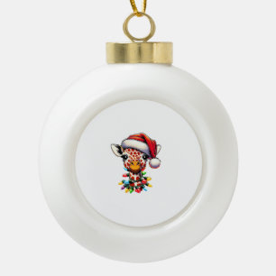 Funny Retro Giraffe Lover Santa Christmas Tree Lig Ceramic Ball Christmas Ornament