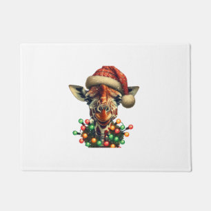 Funny Retro Giraffe Lover Santa Christmas Tree Lig Doormat