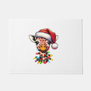 Funny Retro Giraffe Lover Santa Christmas Tree Lig Doormat