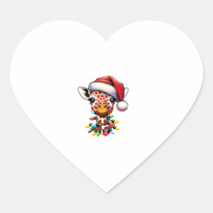 Funny Retro Giraffe Lover Santa Christmas Tree Lig Heart Sticker
