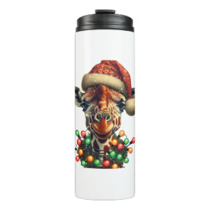Funny Retro Giraffe Lover Santa Christmas Tree Lig Thermal Tumbler
