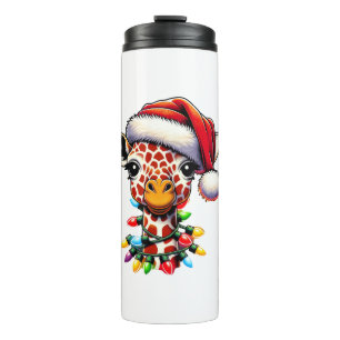Funny Retro Giraffe Lover Santa Christmas Tree Lig Thermal Tumbler