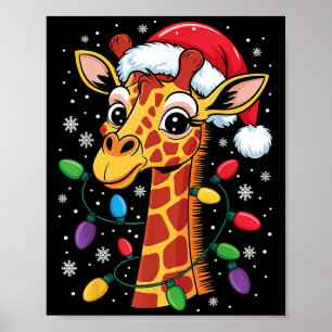 Funny Retro Giraffe Lover Santa Hat Christmas Ligh Poster