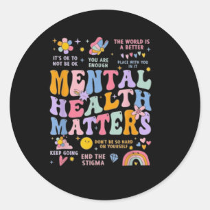 Funny Retro Groovy Colourful Mental Health S Aware Classic Round Sticker
