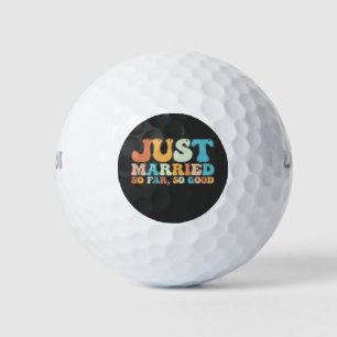 Funny Retro Groovy Just Married So Far So Good Golf Balls
