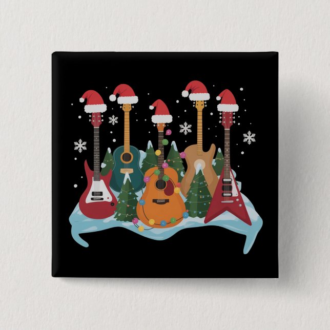 Funny Retro Guitar Christmas Tree Holiday Xmas 15 Cm Square Badge (Front)