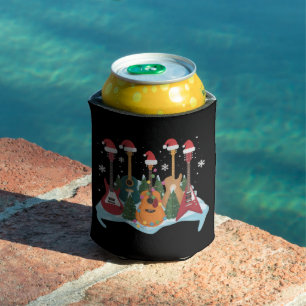 Funny Retro Guitar Christmas Tree Holiday Xmas Can Cooler