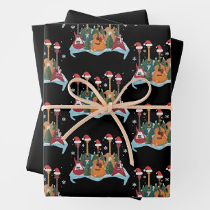 Funny Retro Guitar Christmas Tree Holiday Xmas Wrapping Paper Sheet