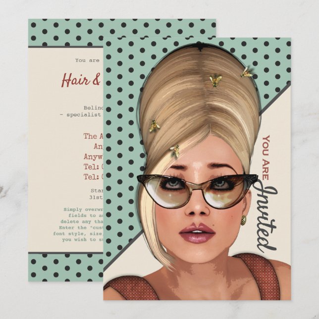 Funny Retro Hair And Beauty Salon Event Invitation (Front/Back)