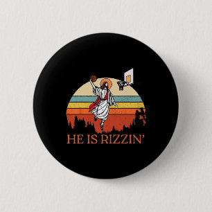 Funny Retro He Is Rizzin Christian Easter Playing 6 Cm Round Badge