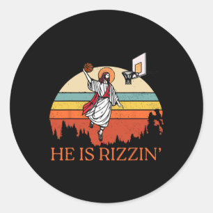 Funny Retro He Is Rizzin Christian Easter Playing Classic Round Sticker